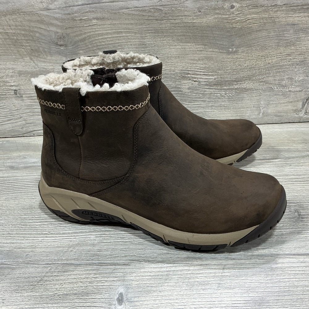 Merrell Womens Encore 4 Bluff J003828 Brown Zip Waterproof Faux Fur Boot Size 11